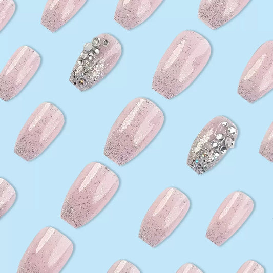 Lotus Pink Gradient Glitter Press-On Nails