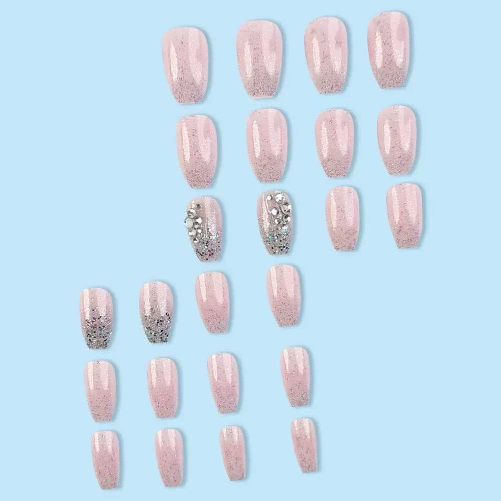 Lotus Pink Gradient Glitter Press-On Nails