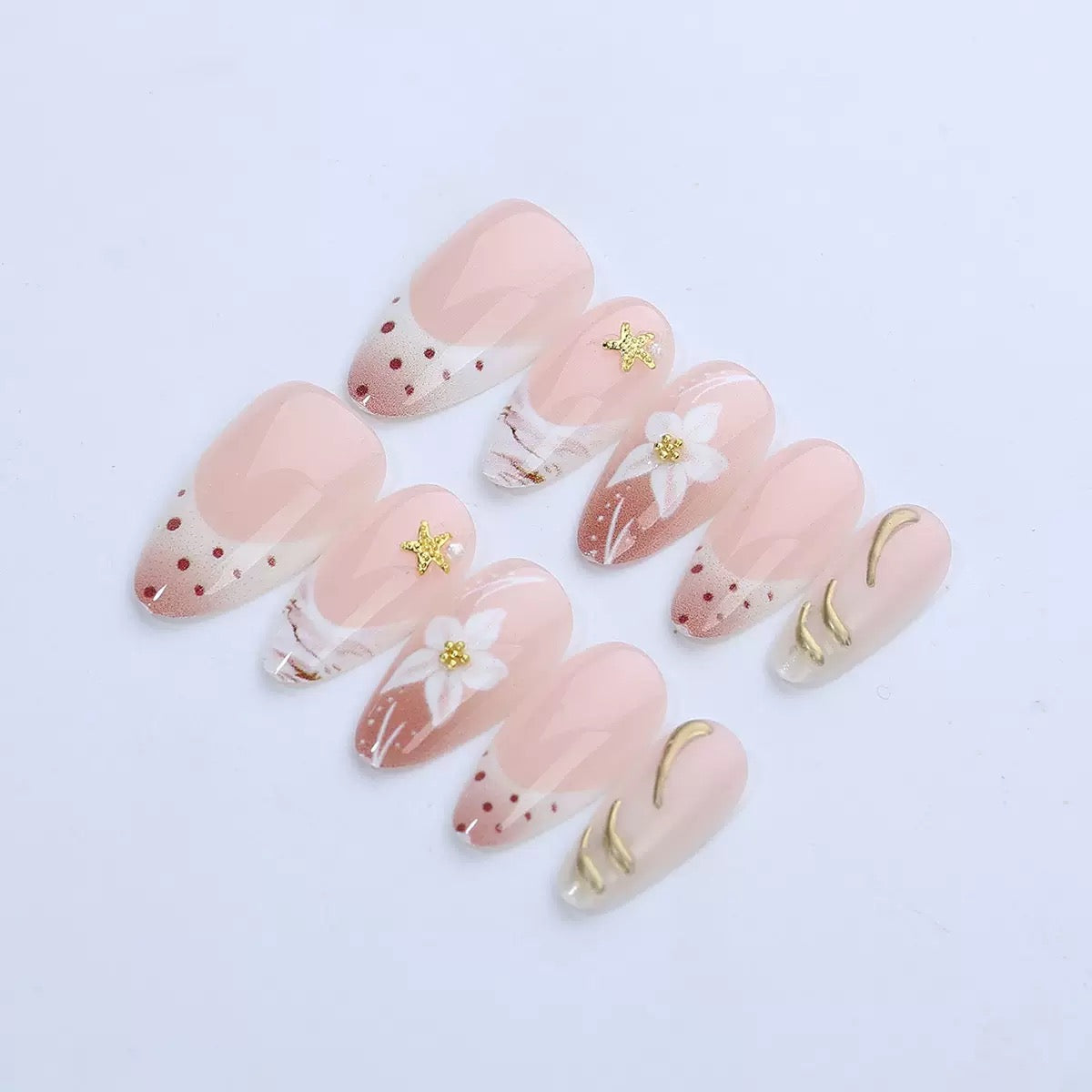 Autumn-Winter French 3D Gold-Foiled Flower Detachable Press-On Nails