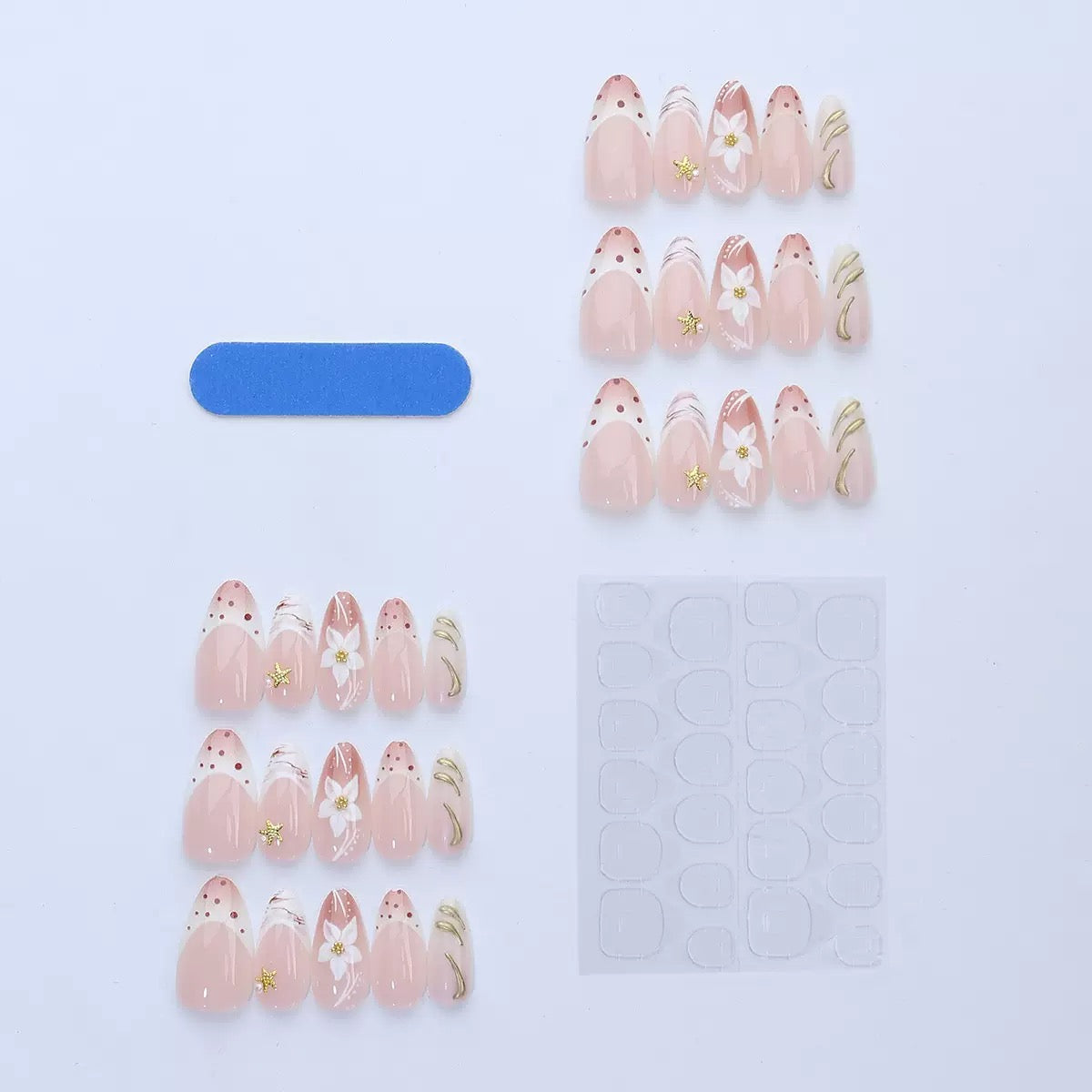 Autumn-Winter French 3D Gold-Foiled Flower Detachable Press-On Nails