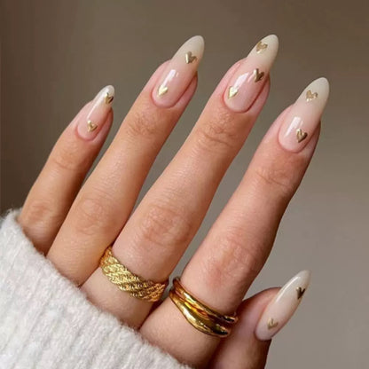 French Nude Heart Press-On Nails