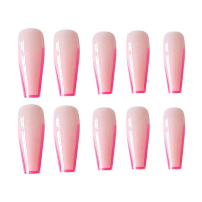 French-Style Flesh Pink to Peach Red V-Shaped Extra-Long Trapezoid Press-On Nails