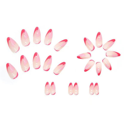 French-Style Two-Tone Rose Red Almond Press-On Nails
