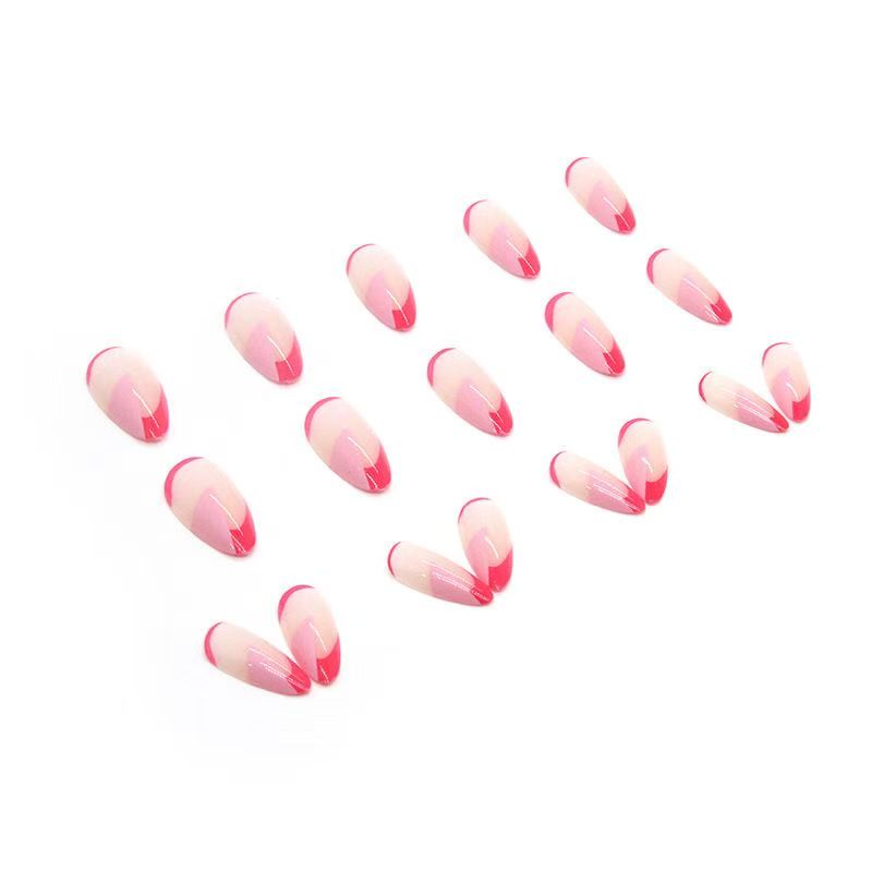 French-Style Two-Tone Rose Red Almond Press-On Nails