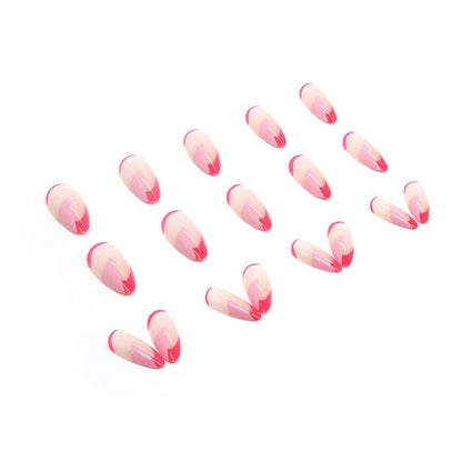 French-Style Two-Tone Rose Red Almond Press-On Nails