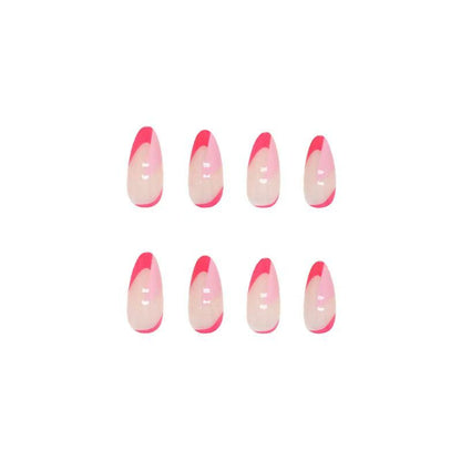 French-Style Two-Tone Rose Red Almond Press-On Nails