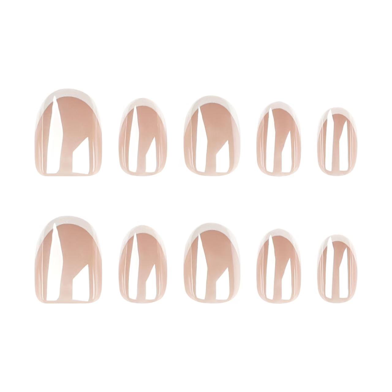 French-Style Elegant Nude with White Tips Short Press-On Nails with Ambient Aesthetic