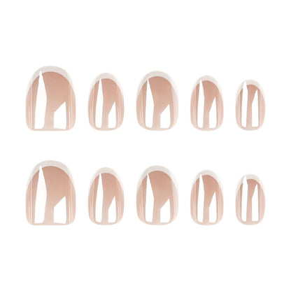 French-Style Elegant Nude with White Tips Short Press-On Nails with Ambient Aesthetic