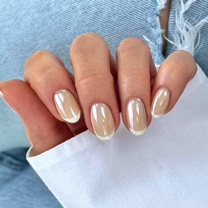 French-Style Elegant Nude with White Tips Short Press-On Nails with Ambient Aesthetic