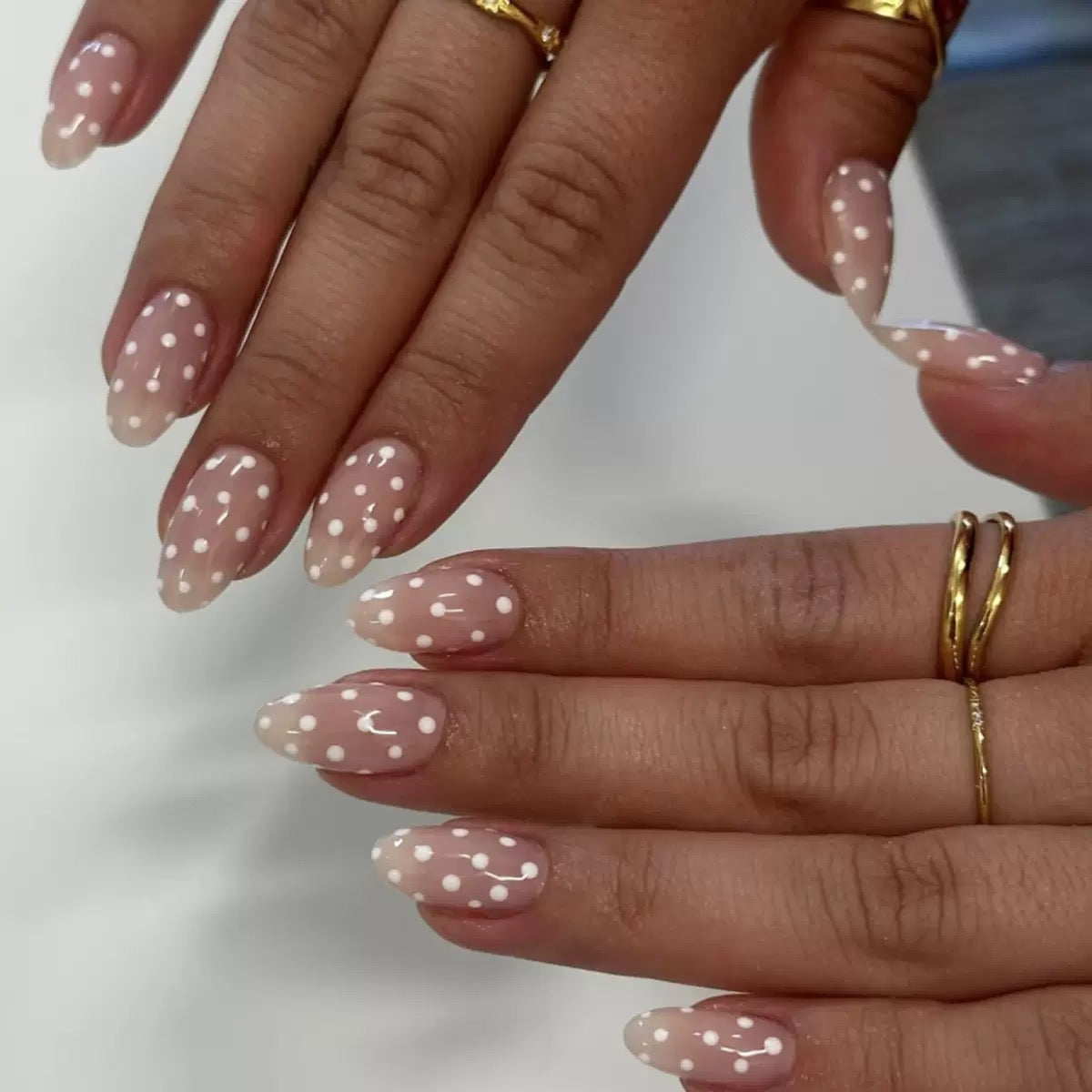 Simple White Polka Dot Almond Press-On Nails