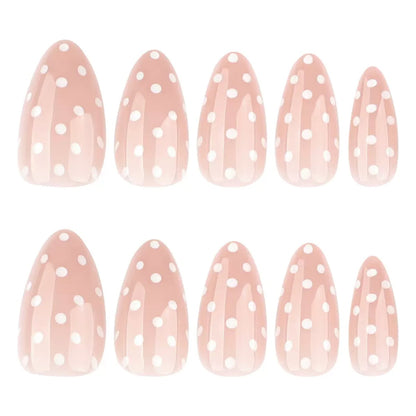 Simple White Polka Dot Almond Press-On Nails