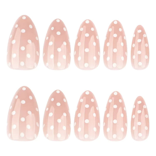 Simple White Polka Dot Almond Press-On Nails