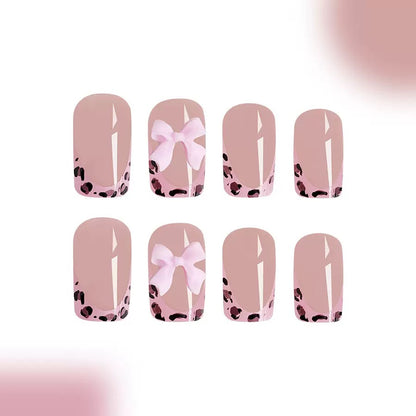 Valentine’s Day Pink Leopard Print Color-Block Bow Removable Press-On Nails