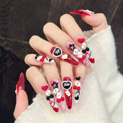 Handmade 3D Poker Press-On Nails for a Super Cool Hot Girl Look