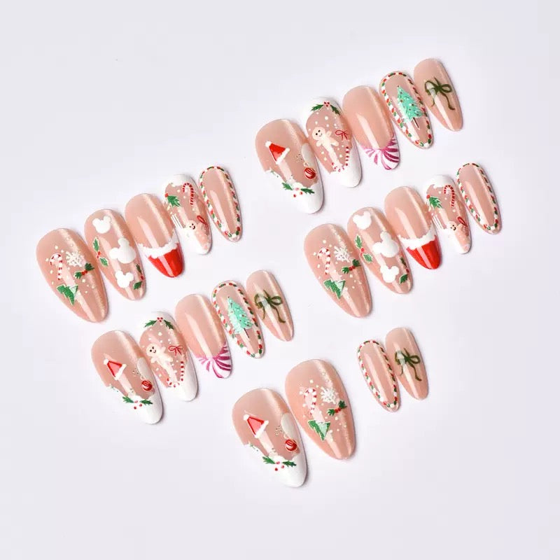 Christmas Christmas Tree, Santa Hat, Bow, and Candy Almond Press-On Nails