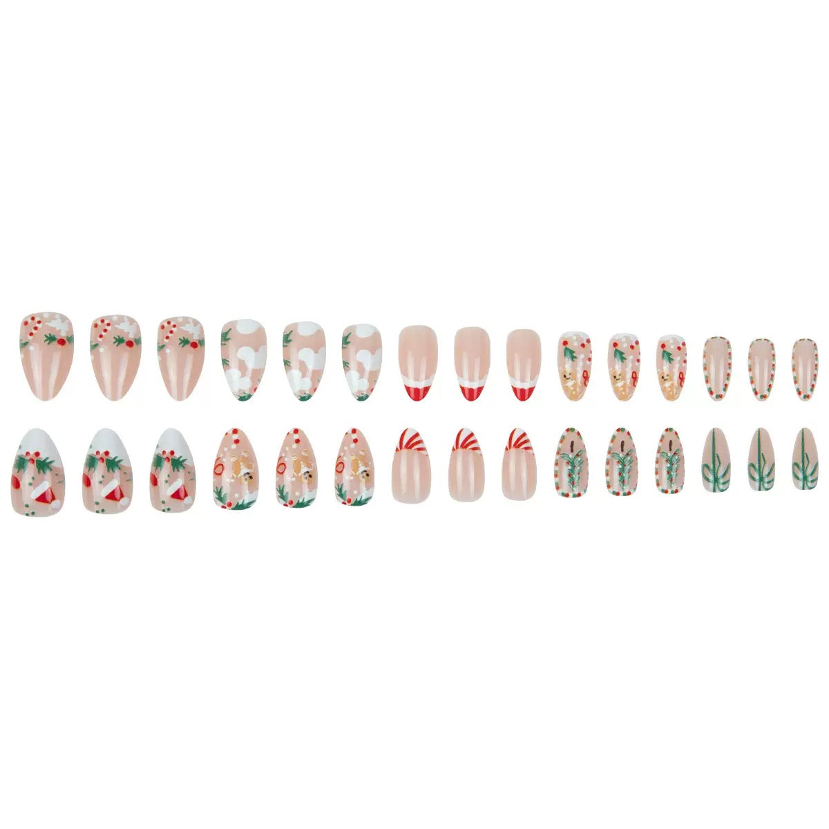 Christmas Christmas Tree, Santa Hat, Bow, and Candy Almond Press-On Nails