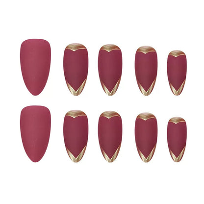 French Sexy Girl Burgundy 3D Textured Gold-Accented Press-On Nails