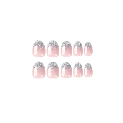 Silver Glitter French White Starburst Press-On Nails