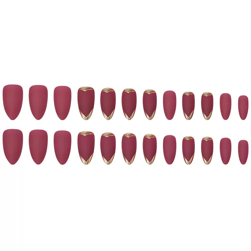French Sexy Girl Burgundy 3D Textured Gold-Accented Press-On Nails