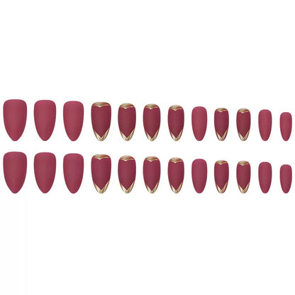 French Sexy Girl Burgundy 3D Textured Gold-Accented Press-On Nails