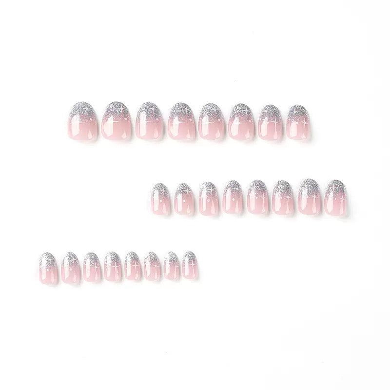 Silver Glitter French White Starburst Press-On Nails