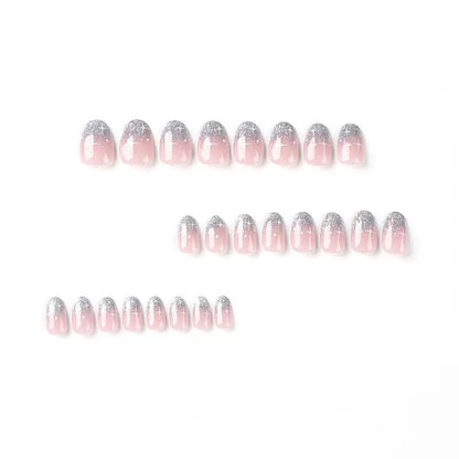 Silver Glitter French White Starburst Press-On Nails