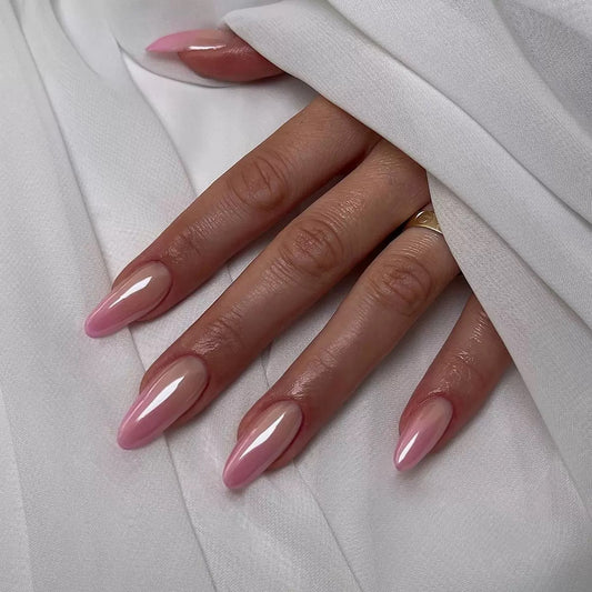 Hot-selling new almond-shaped pink gradient minimalist finished coated press-on nails