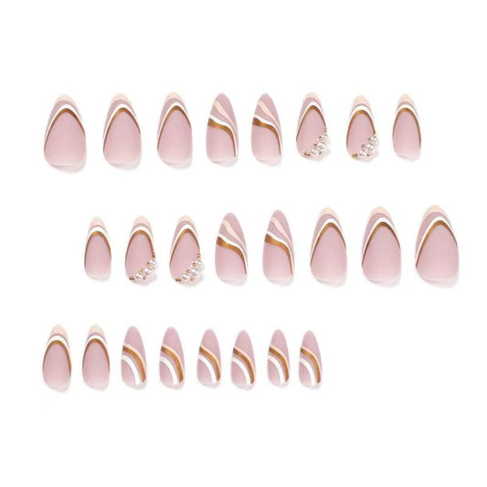 Pink and White-Edged Pearl Ready-Made Press-On Nails