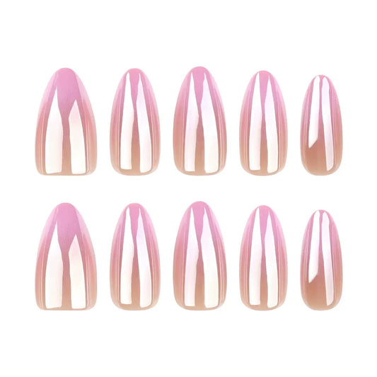 Hot-selling new almond-shaped pink gradient minimalist finished coated press-on nails