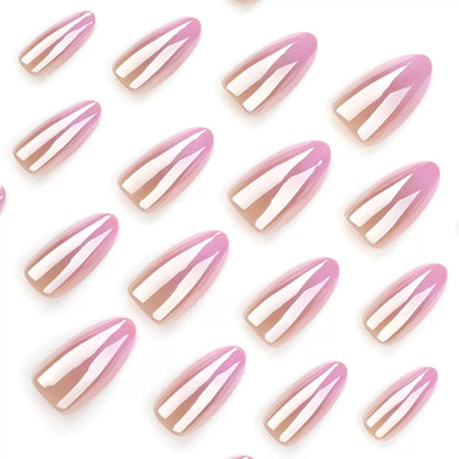 Hot-selling new almond-shaped pink gradient minimalist finished coated press-on nails