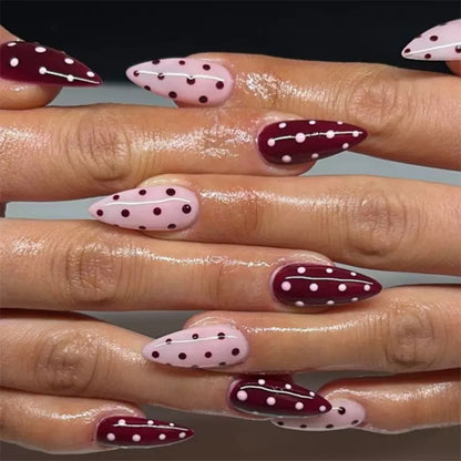 Sweet & Cool Girly Red Polka Dot Short Almond Press-On Nails