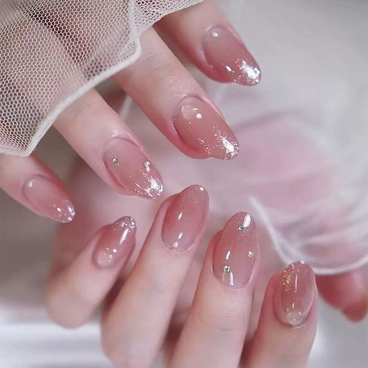 French Soft Blush Gradient Almond Press-On Nails