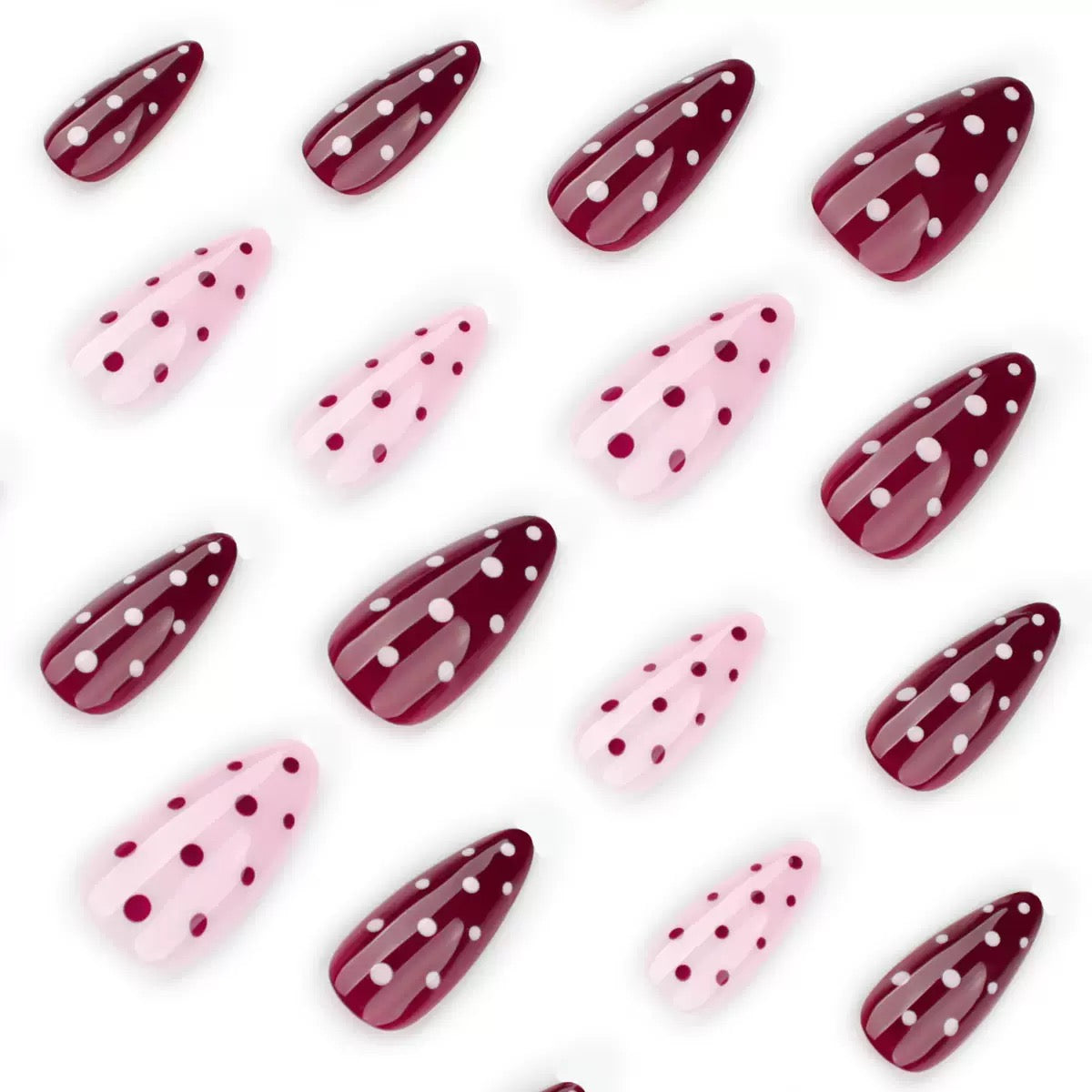 Sweet & Cool Girly Red Polka Dot Short Almond Press-On Nails