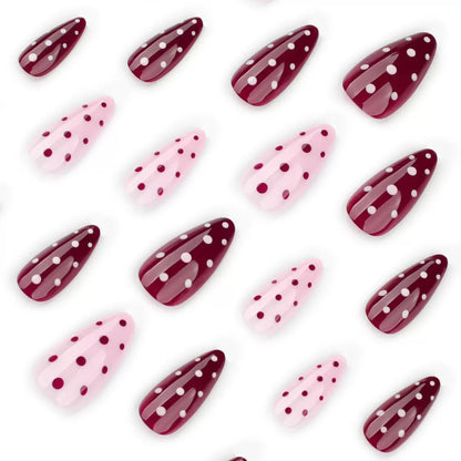 Sweet & Cool Girly Red Polka Dot Short Almond Press-On Nails