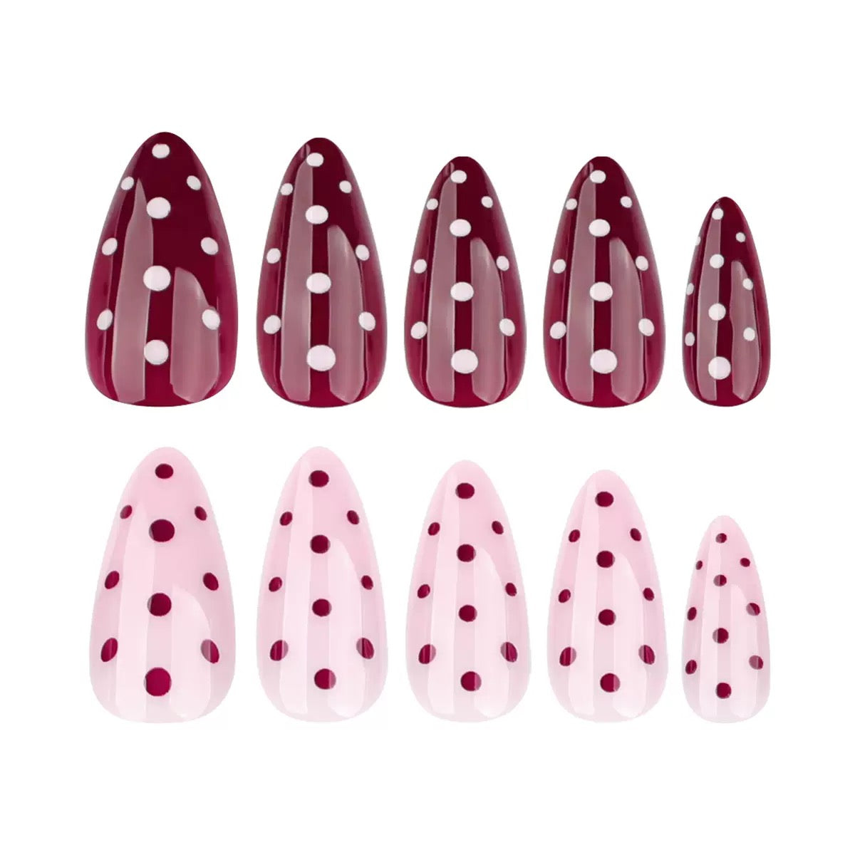 Sweet & Cool Girly Red Polka Dot Short Almond Press-On Nails