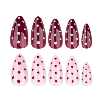 Sweet & Cool Girly Red Polka Dot Short Almond Press-On Nails