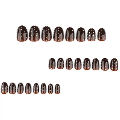 Brown & White Polka Dot Short Round Press-On Nails