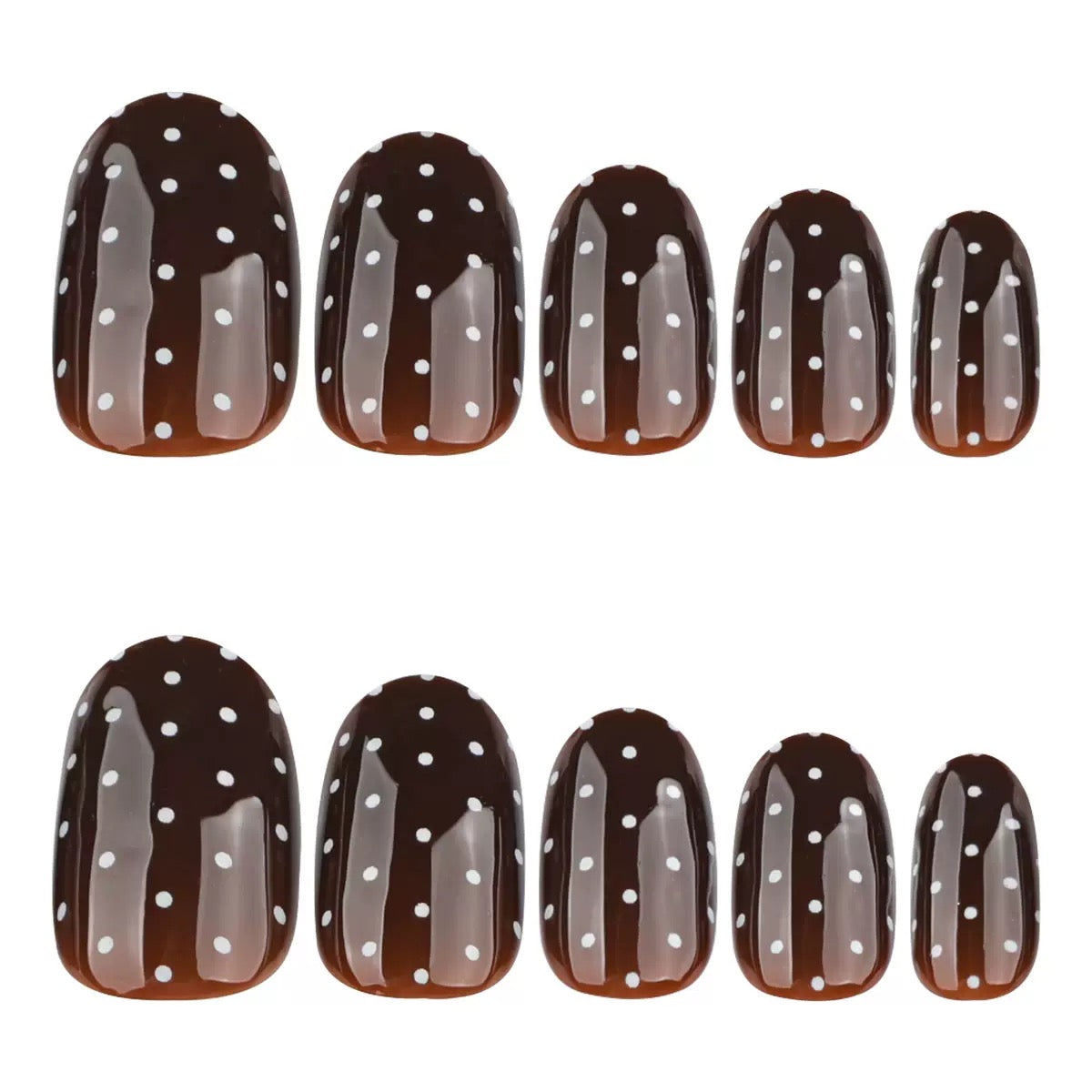 Brown & White Polka Dot Short Round Press-On Nails