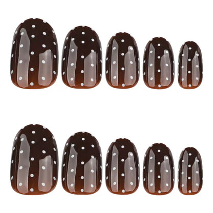 Brown & White Polka Dot Short Round Press-On Nails