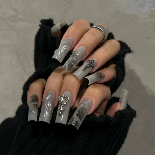 Sweet & Cool Girly 3D Mirror Pink Metallic Heart & Cross Rose Press-On Nails