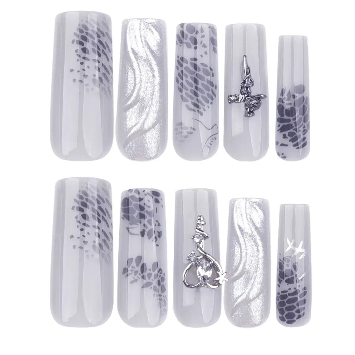 Sweet & Cool Girly 3D Mirror Pink Metallic Heart & Cross Rose Press-On Nails
