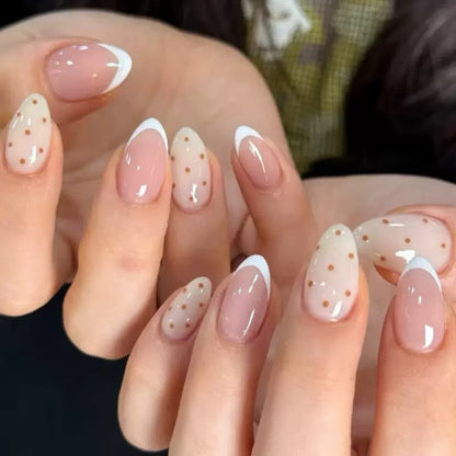 Valentine’s Day Minimalist French-Style White Almond Polka Dot Press-On Nails