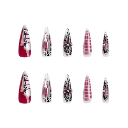 Dark Goth Girly Cross Silver Foil Gradient Press-On Nails
