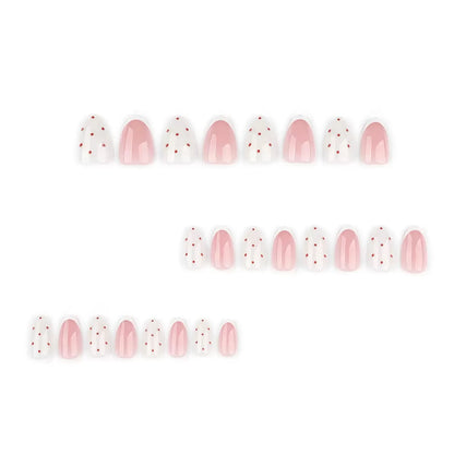 Valentine’s Day Minimalist French-Style White Almond Polka Dot Press-On Nails