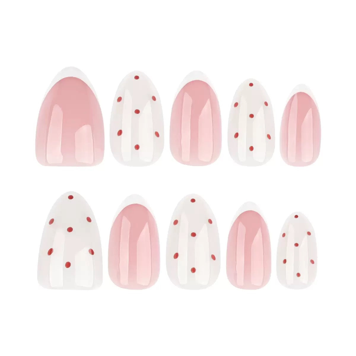 Valentine’s Day Minimalist French-Style White Almond Polka Dot Press-On Nails
