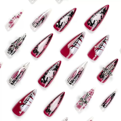 Dark Goth Girly Cross Silver Foil Gradient Press-On Nails