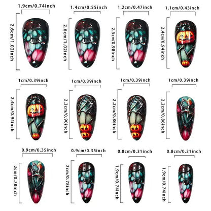 Halloween Pumpkin Haunted House Spider Web Press-On Nails