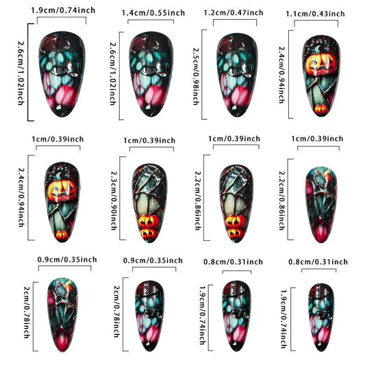Halloween Pumpkin Haunted House Spider Web Press-On Nails