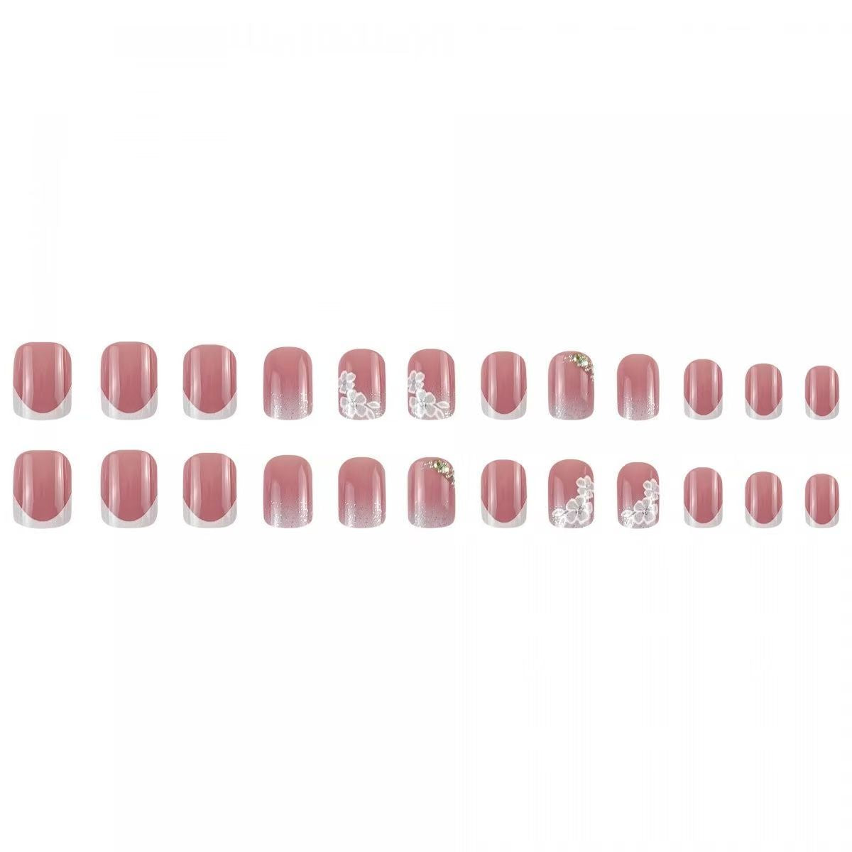 French White Floral Short Square Press-On Nails