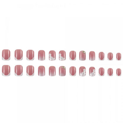 French White Floral Short Square Press-On Nails